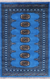 Blue Bokhara Hand Knotted Wool Rug - 2' 7" X 3' 11"
