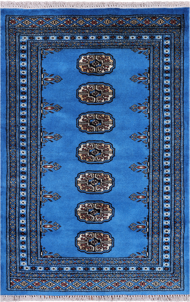Blue Bokhara Hand Knotted Wool Rug - 2' 7" X 3' 11"