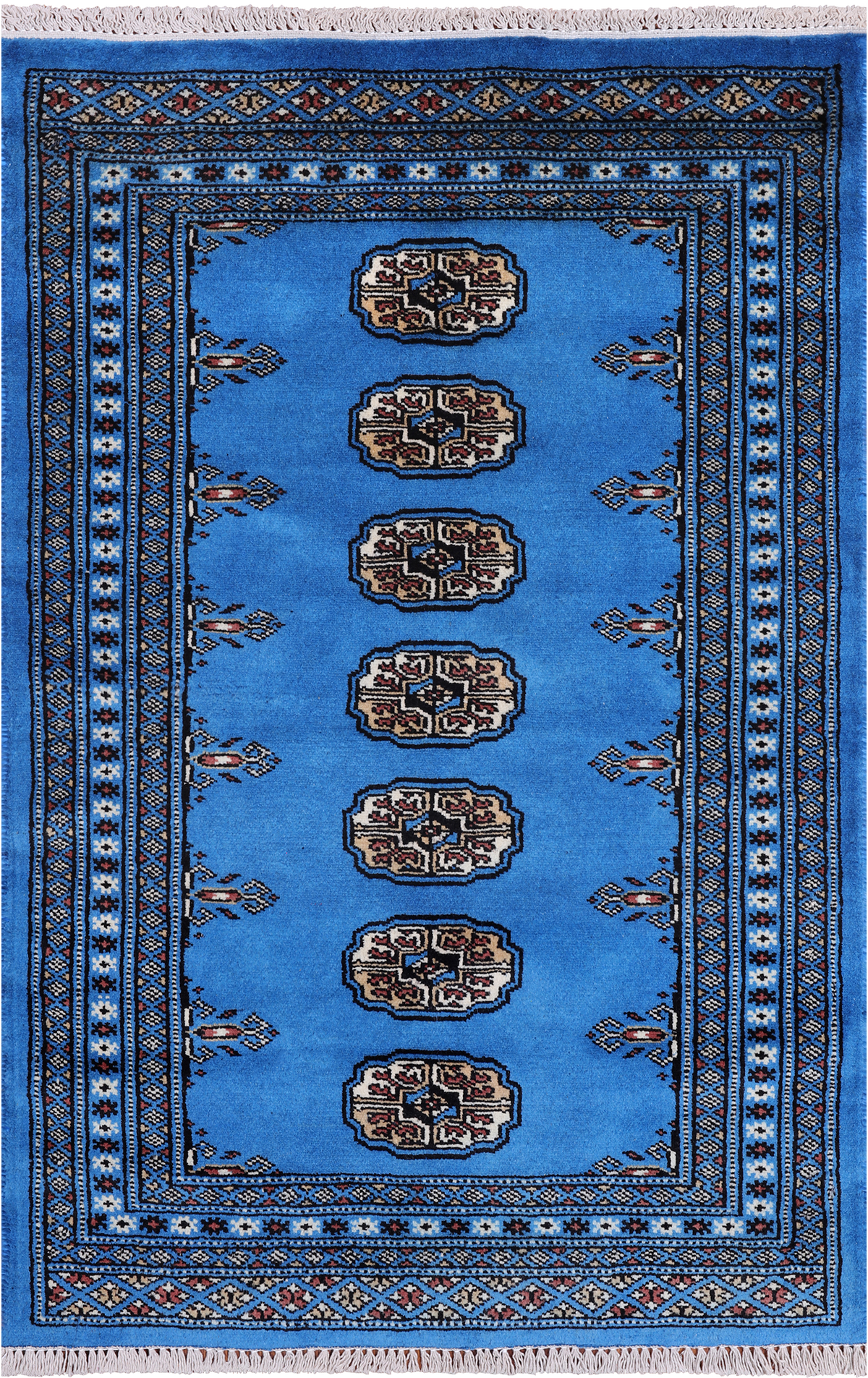 Blue Bokhara Hand Knotted Wool Rug - 2' 7" X 3' 11"
