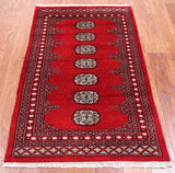 Red Bokhara Handmade Wool Rug - 2' 6" X 4' 2"