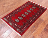 Red Bokhara Handmade Wool Rug - 2' 6" X 4' 2"