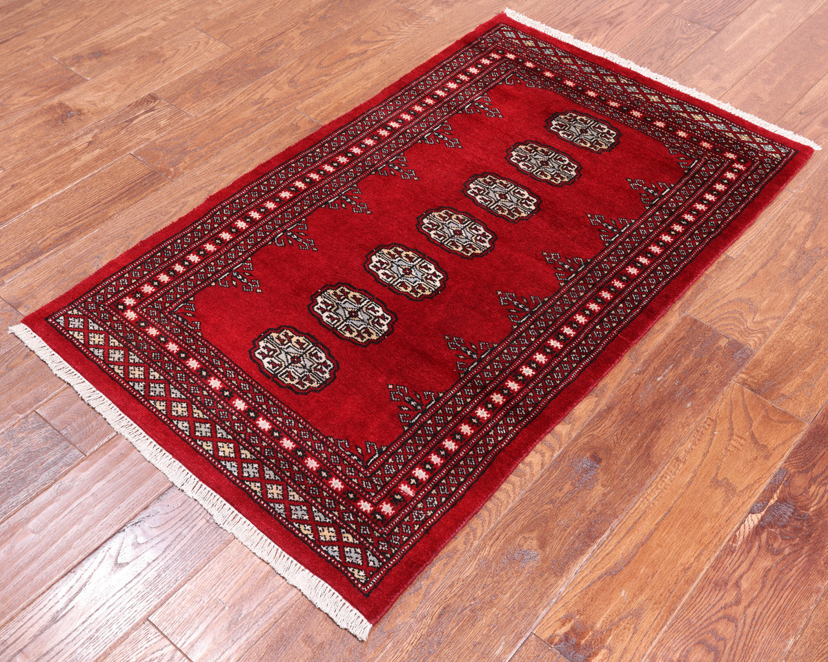 Red Bokhara Handmade Wool Rug - 2' 6" X 4' 2"