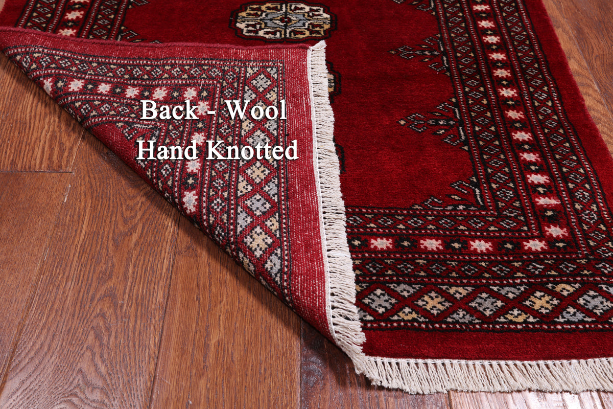 Red Bokhara Handmade Wool Rug - 2' 6" X 4' 2"
