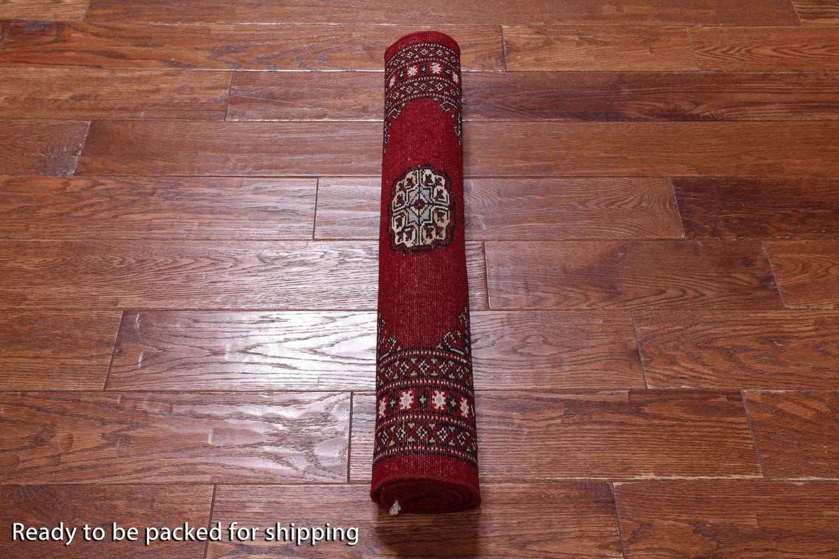 Red Bokhara Handmade Wool Rug - 2' 6" X 4' 2"