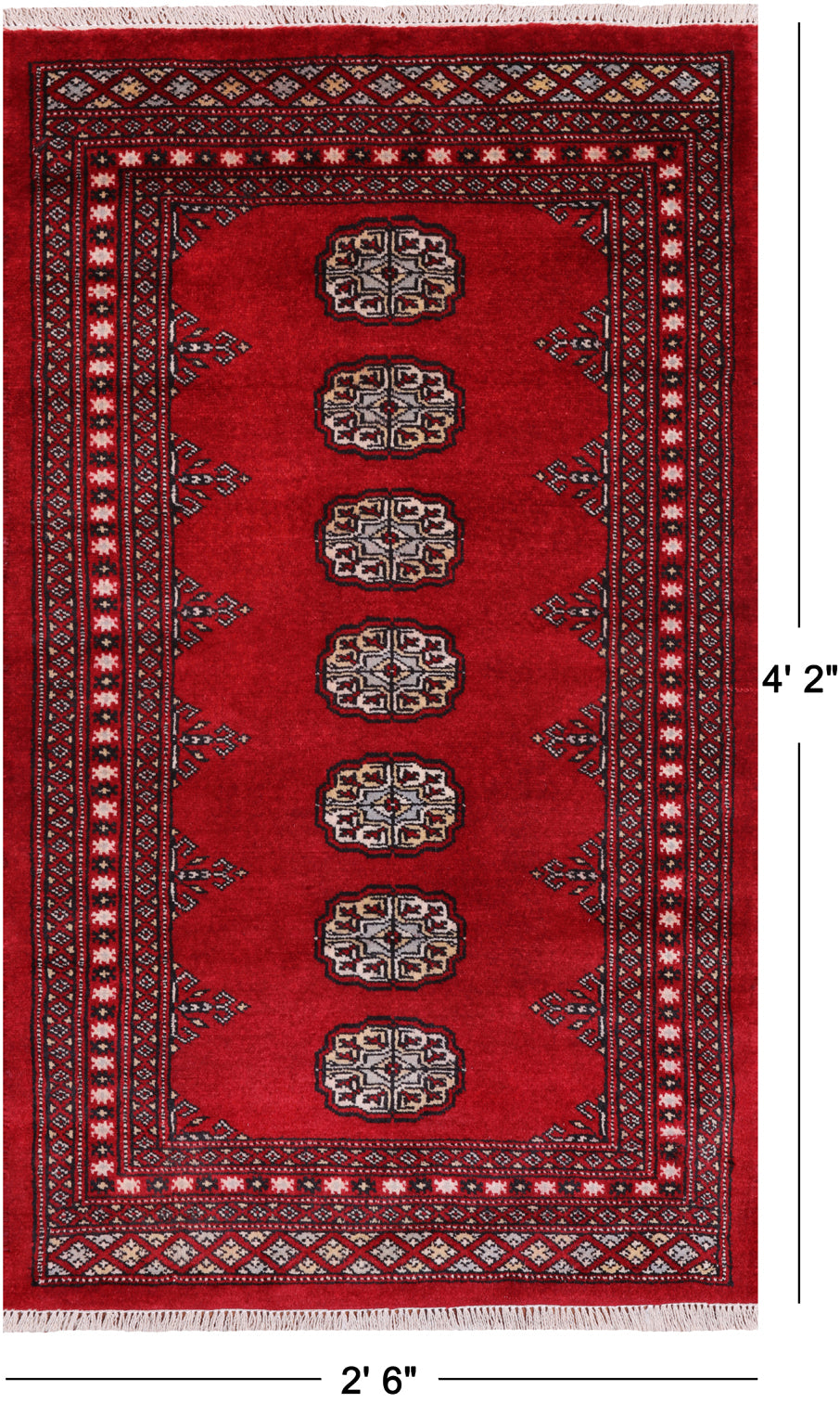 Red Bokhara Handmade Wool Rug - 2' 6" X 4' 2"