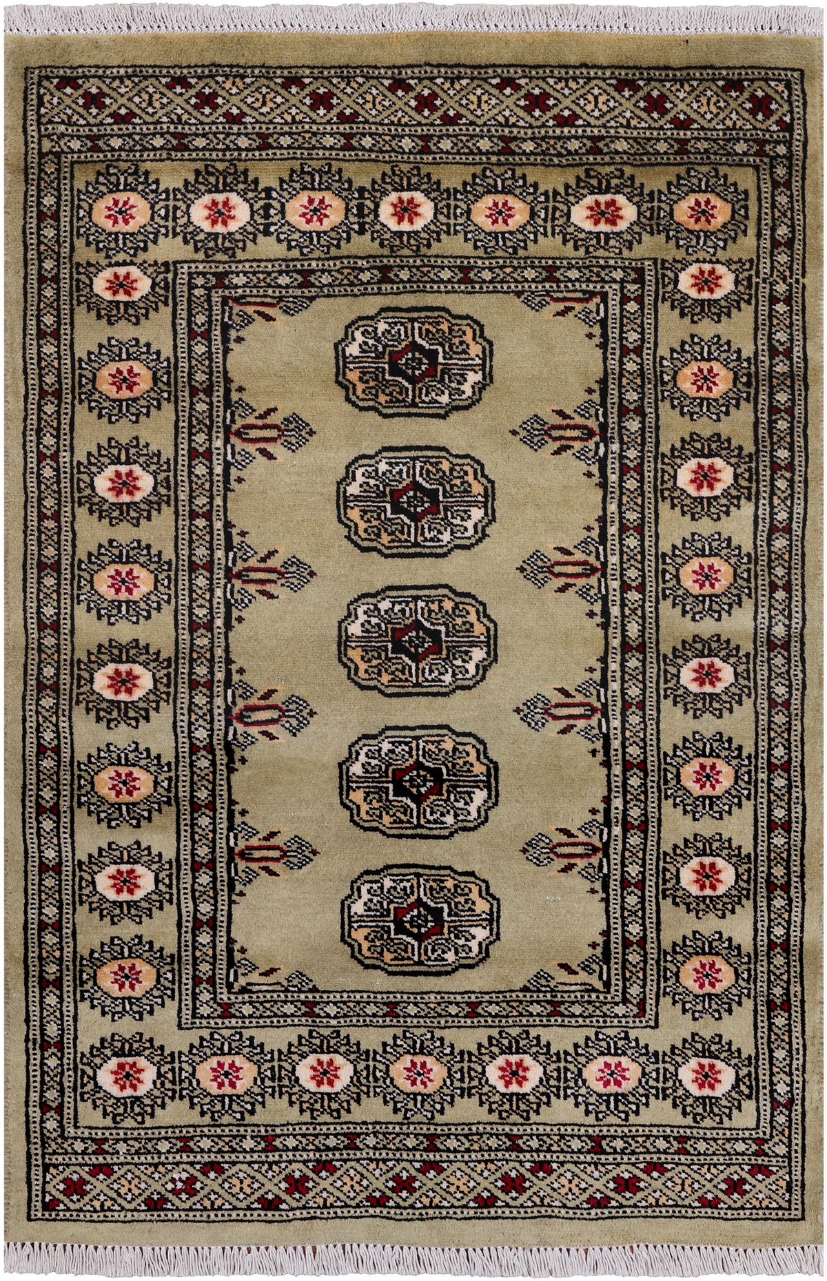 Green Bokhara Hand Knotted Wool Rug - 2' 6" X 3' 8"