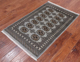 Grey Bokhara Hand Knotted Wool Rug - 2' 7" X 4' 0"