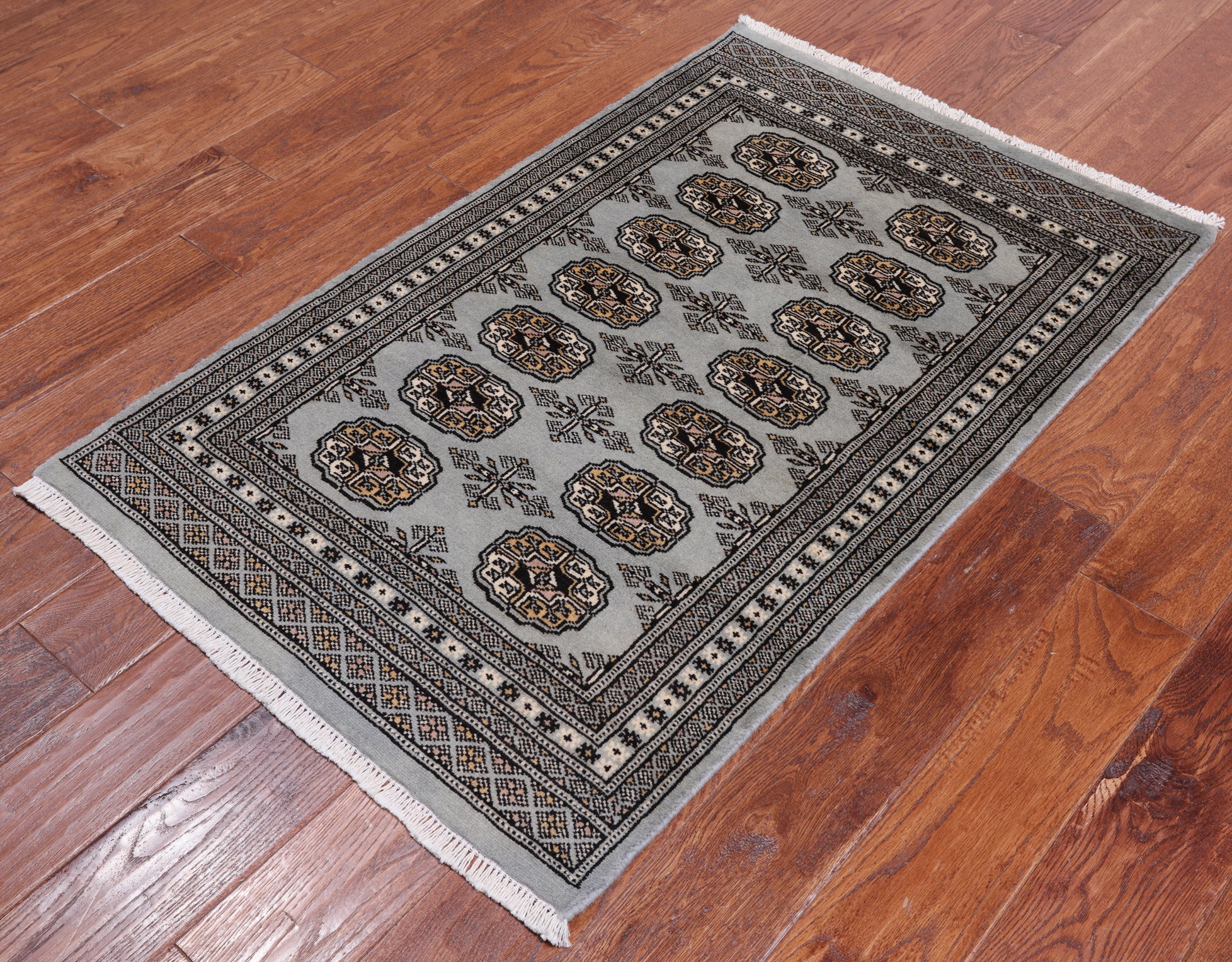 Grey Bokhara Hand Knotted Wool Rug - 2' 7" X 4' 0"