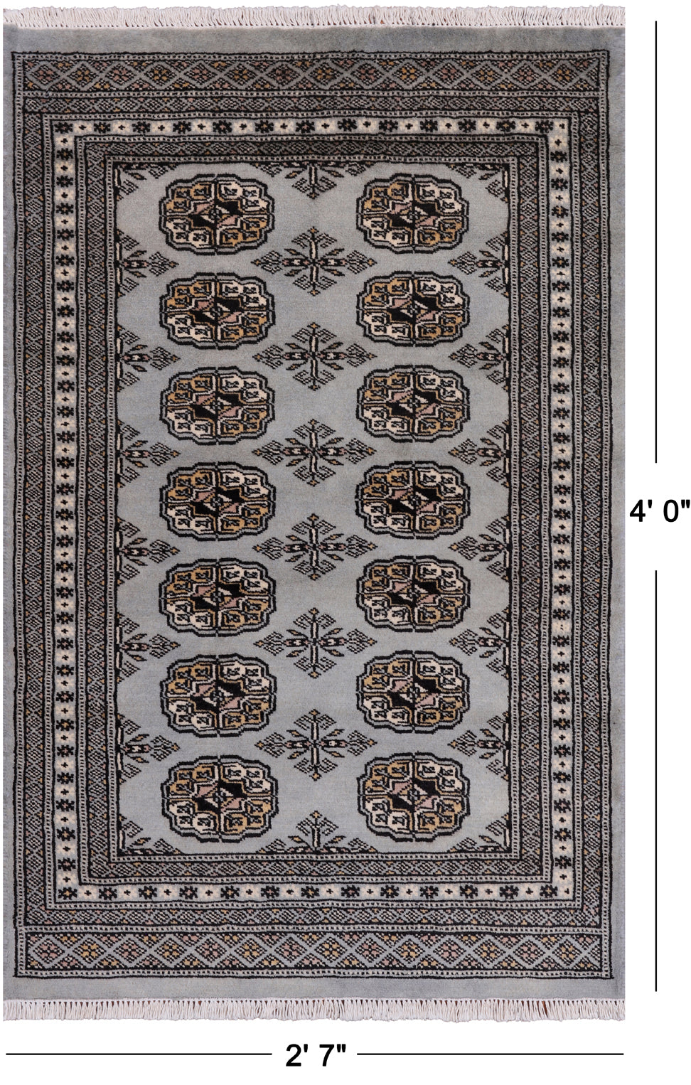 Grey Bokhara Hand Knotted Wool Rug - 2' 7" X 4' 0"