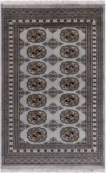 Grey Bokhara Hand Knotted Wool Rug - 2' 7" X 4' 0"