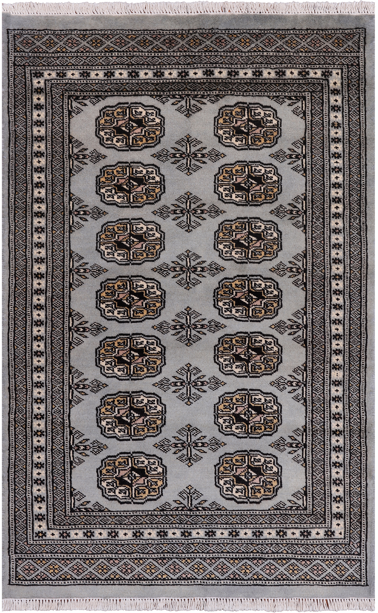 Grey Bokhara Hand Knotted Wool Rug - 2' 7" X 4' 0"