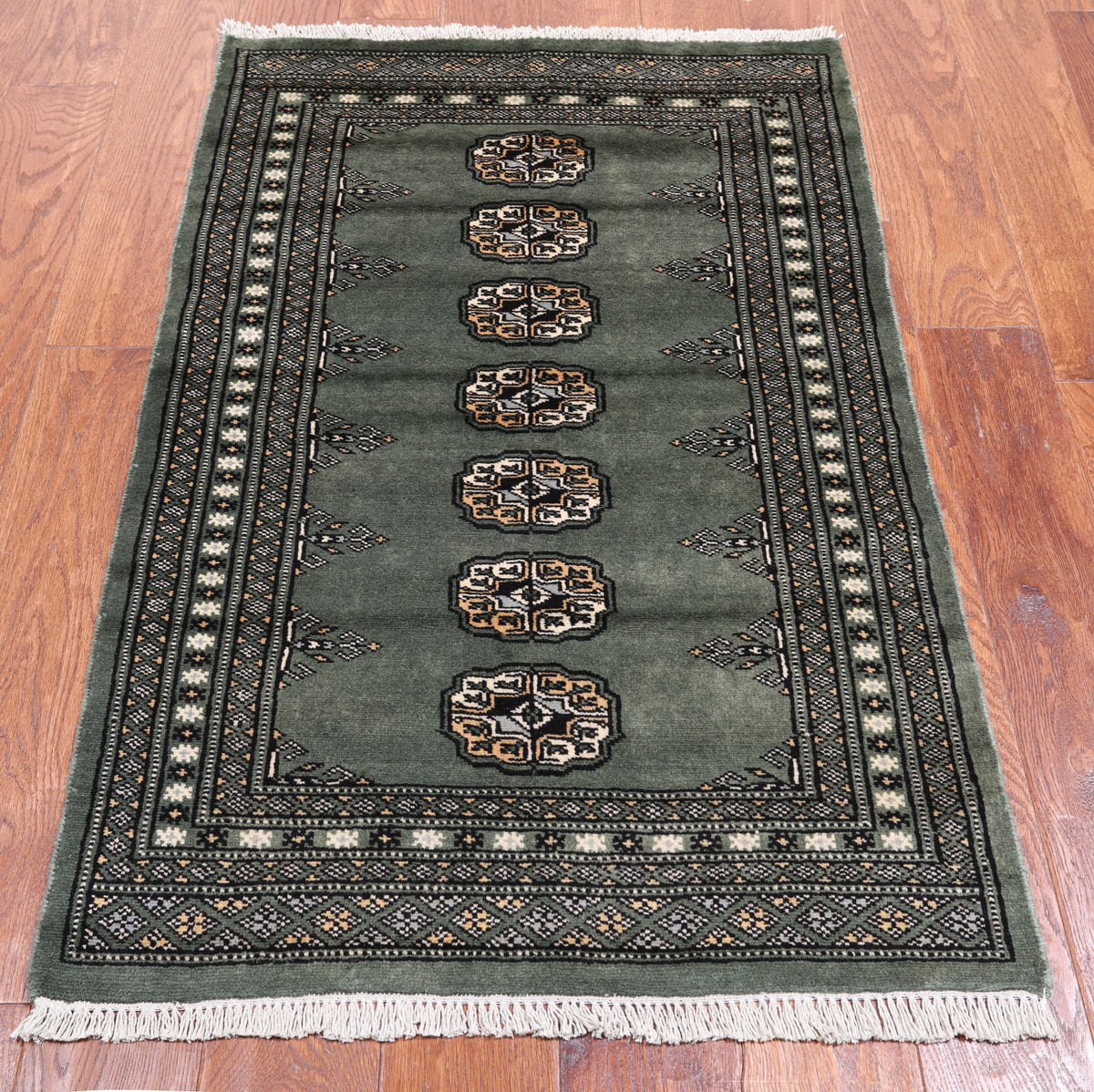 Green Bokhara Hand Knotted Wool Rug - 2' 6" X 4' 0"