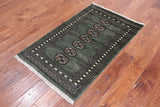 Green Bokhara Hand Knotted Wool Rug - 2' 6" X 4' 0"