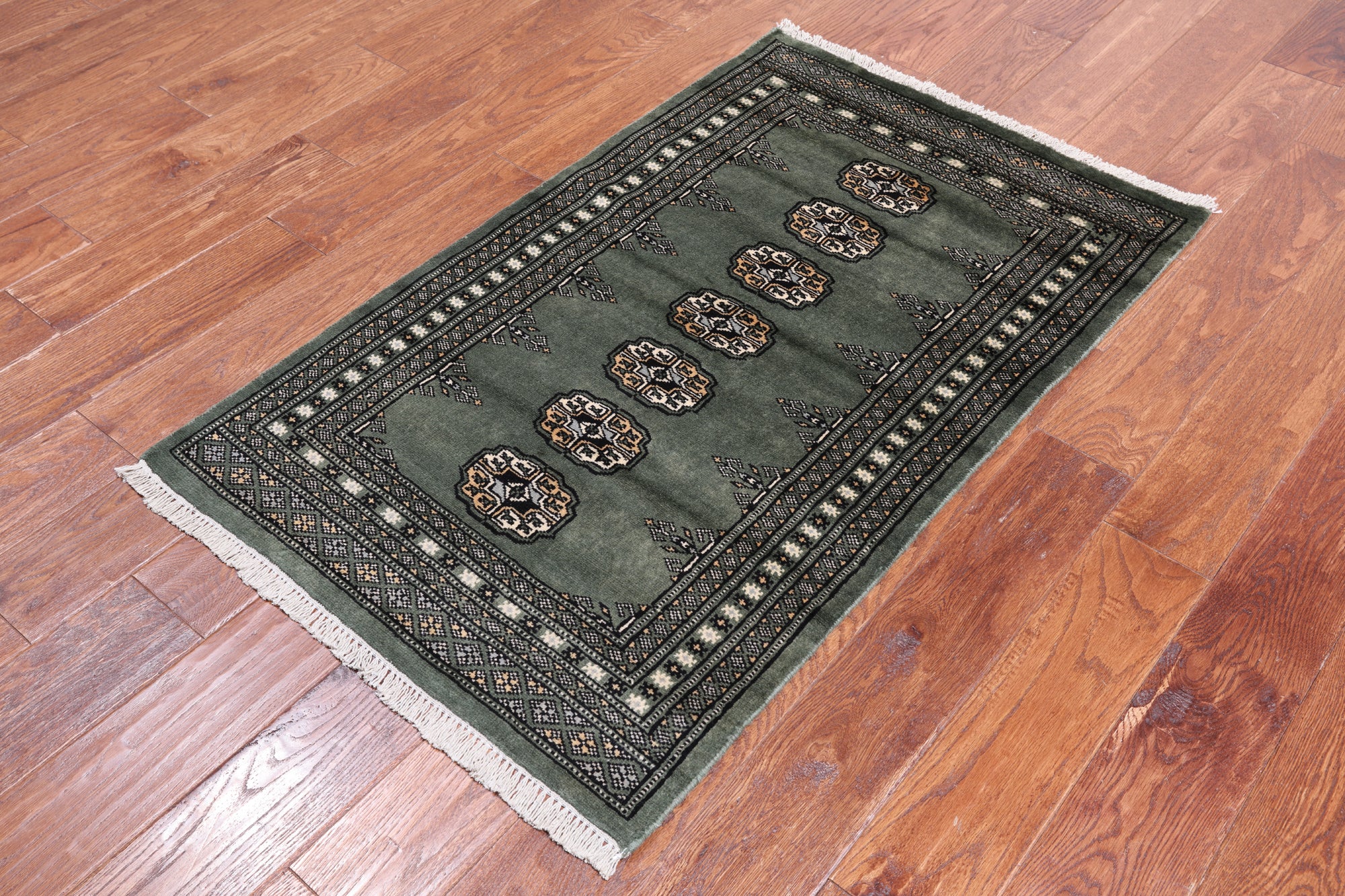 Green Bokhara Hand Knotted Wool Rug - 2' 6" X 4' 0"