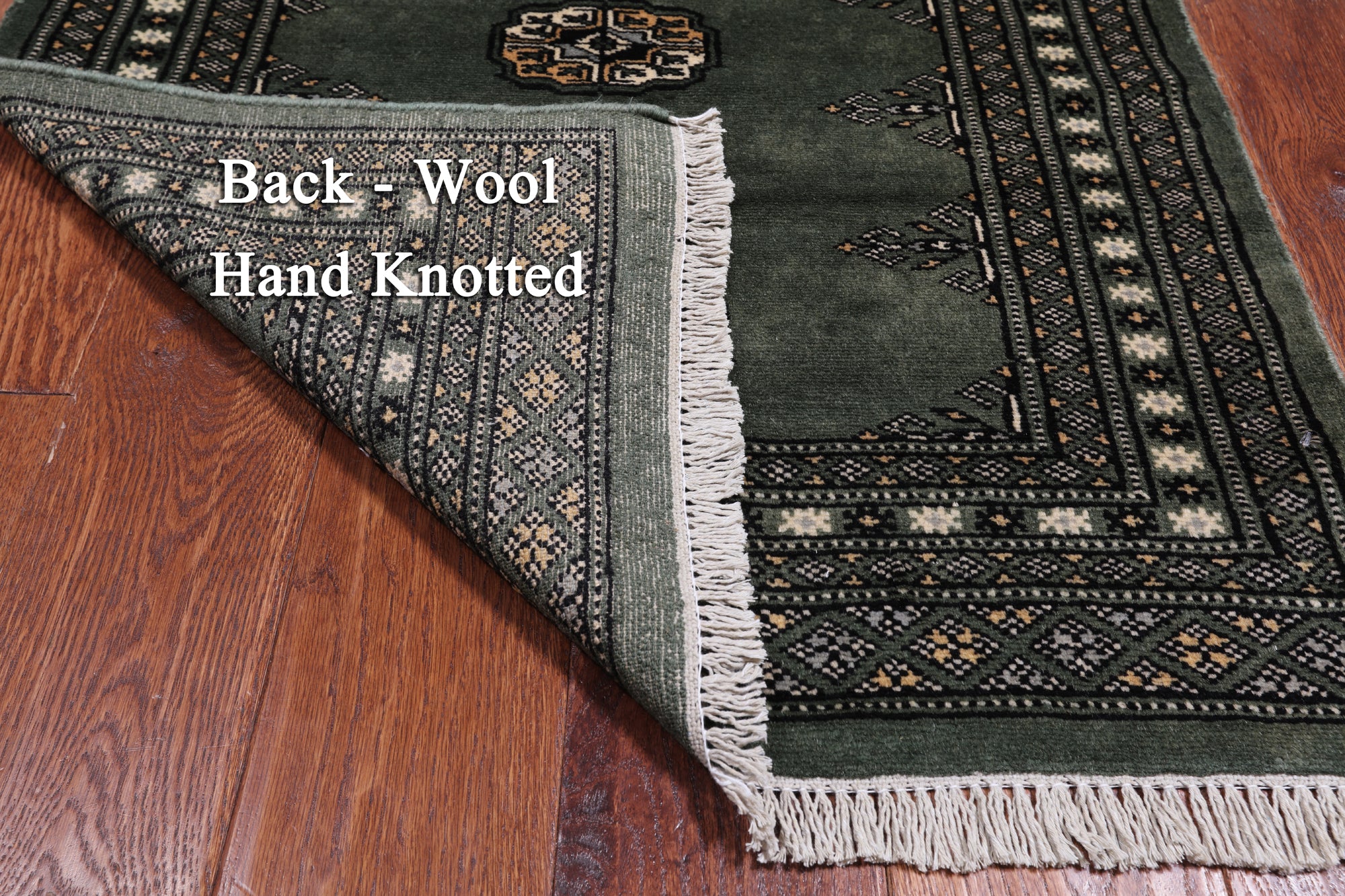 Green Bokhara Hand Knotted Wool Rug - 2' 6" X 4' 0"
