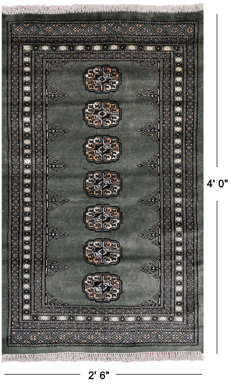 Green Bokhara Hand Knotted Wool Rug - 2' 6" X 4' 0"