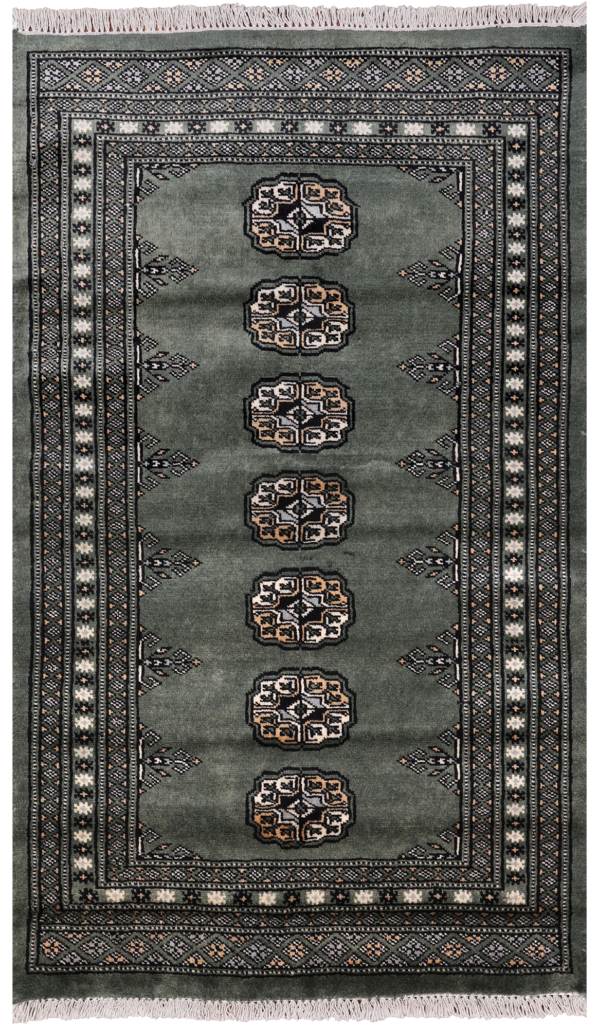 Green Bokhara Hand Knotted Wool Rug - 2' 6" X 4' 0"
