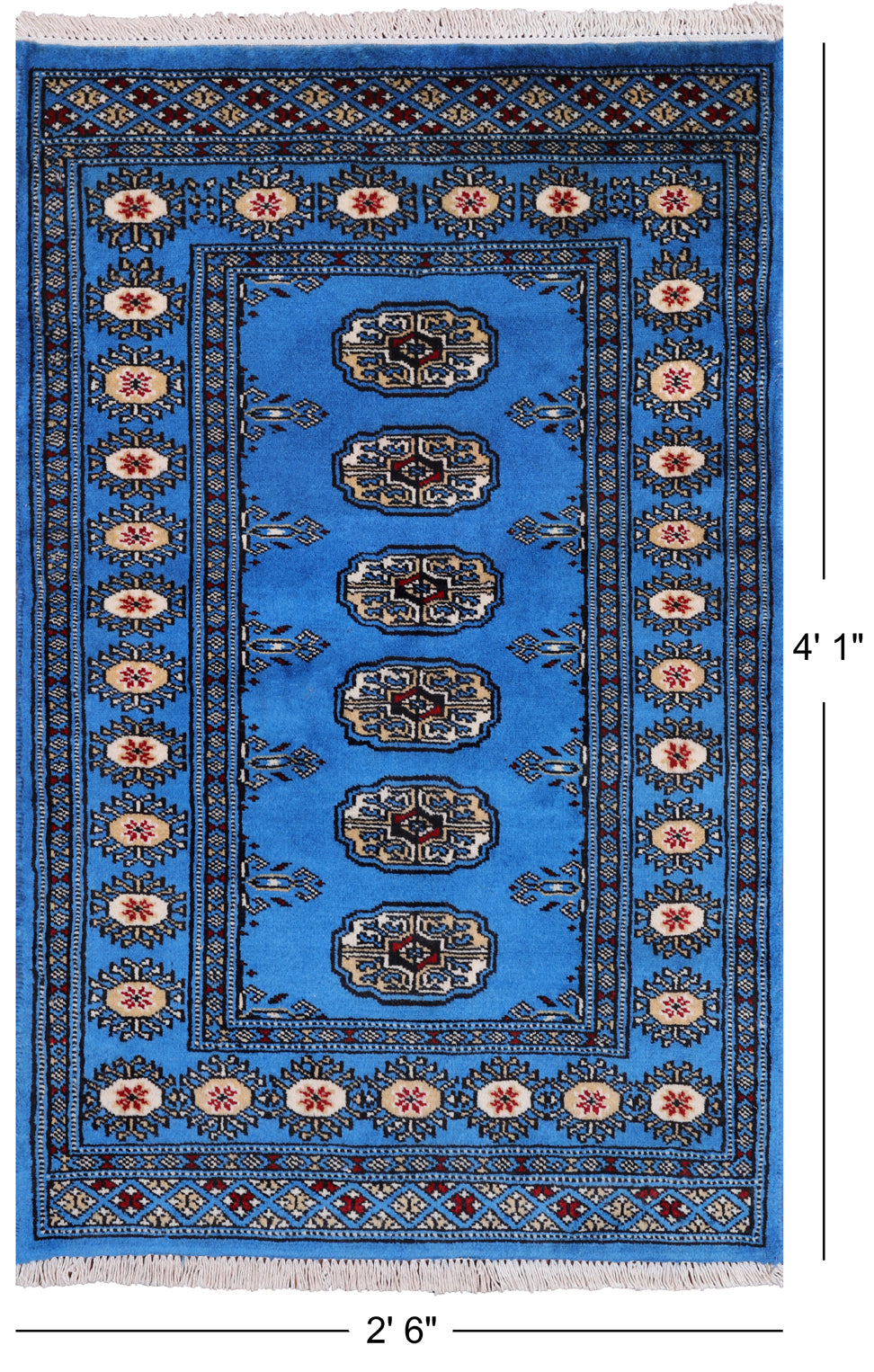 Blue Bokhara Hand-Knotted Wool Rug - 2' 6" X 4' 1"
