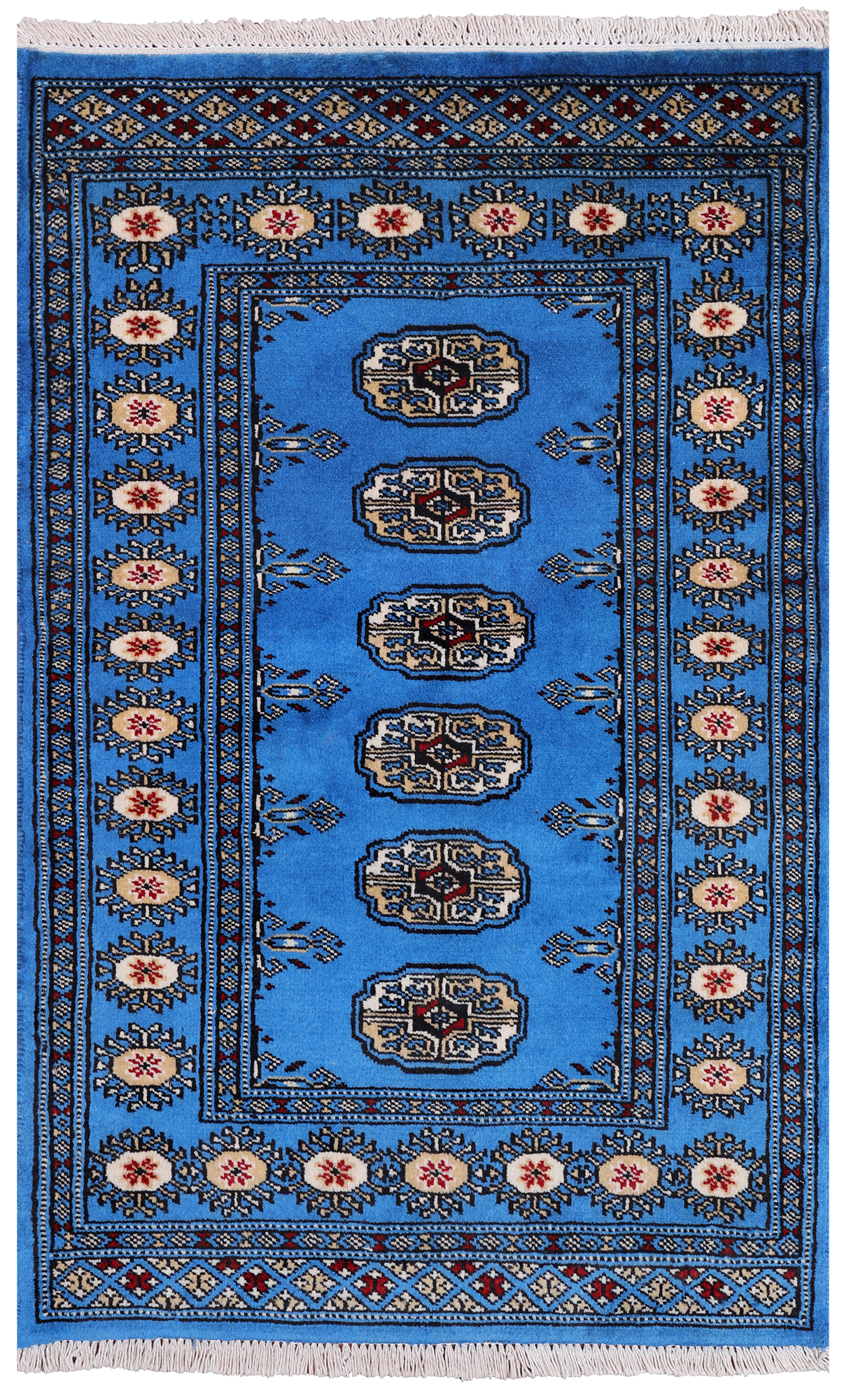 Blue Bokhara Hand-Knotted Wool Rug - 2' 6" X 4' 1"