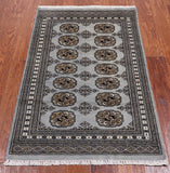 Grey Bokhara Handmade Wool Rug - 2' 7" X 4' 1"