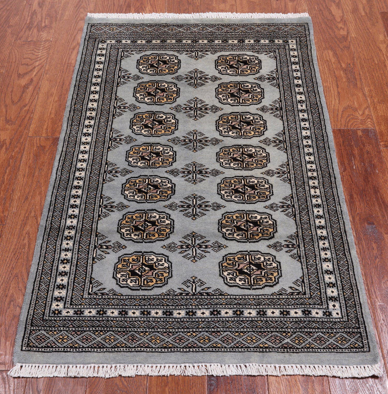 Grey Bokhara Handmade Wool Rug - 2' 7" X 4' 1"