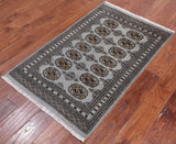 Grey Bokhara Handmade Wool Rug - 2' 7" X 4' 1"