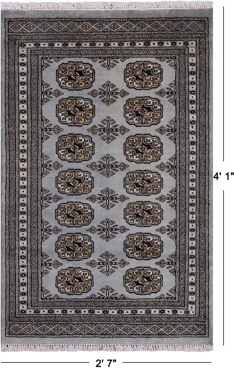 Grey Bokhara Handmade Wool Rug - 2' 7" X 4' 1"