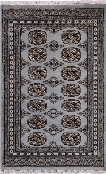 Grey Bokhara Handmade Wool Rug - 2' 7" X 4' 1"