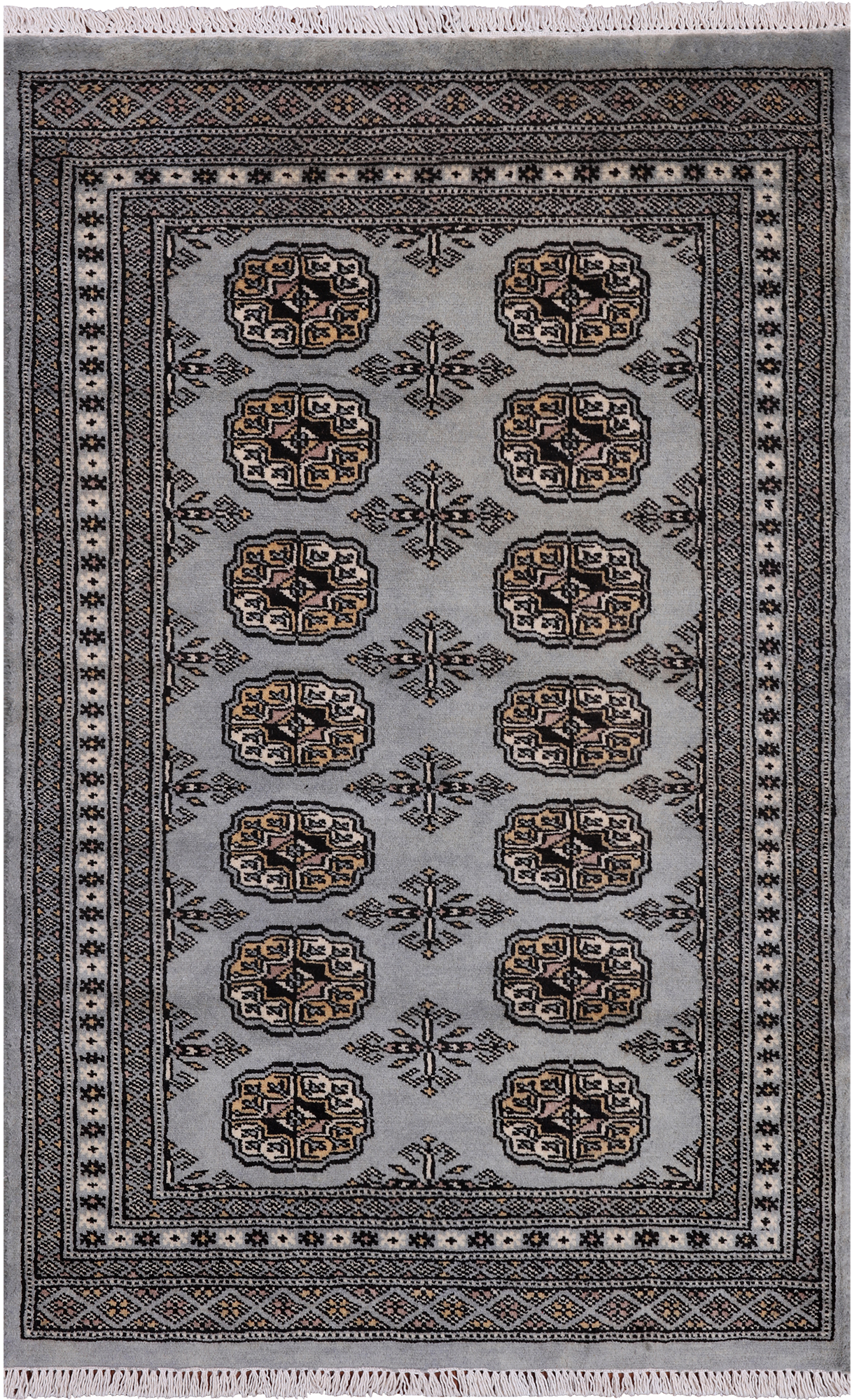 Grey Bokhara Handmade Wool Rug - 2' 7" X 4' 1"