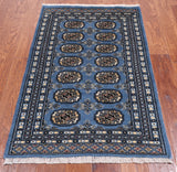 Blue Bokhara Hand-Knotted Wool Rug - 2' 7" X 4' 2"