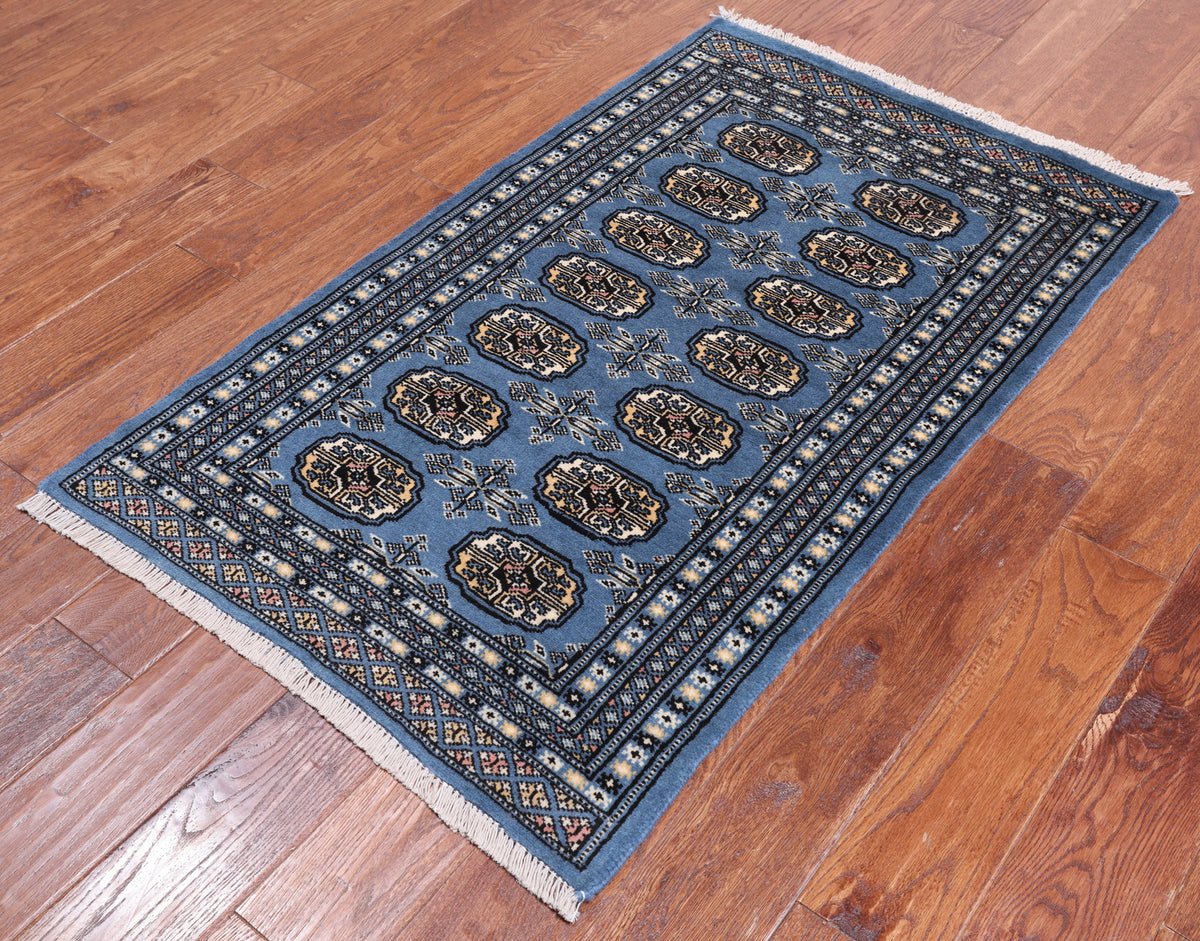 Blue Bokhara Hand-Knotted Wool Rug - 2' 7" X 4' 2"