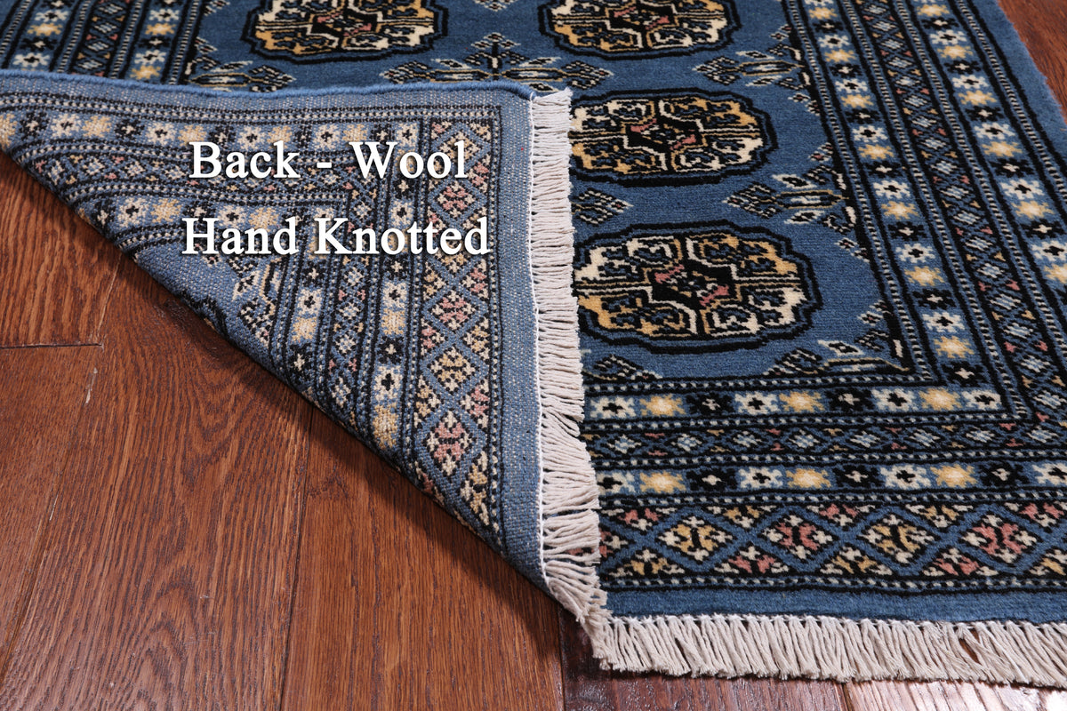 Blue Bokhara Hand-Knotted Wool Rug - 2' 7" X 4' 2"