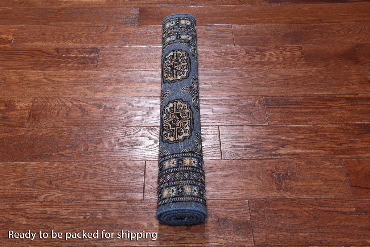 Blue Bokhara Hand-Knotted Wool Rug - 2' 7" X 4' 2"