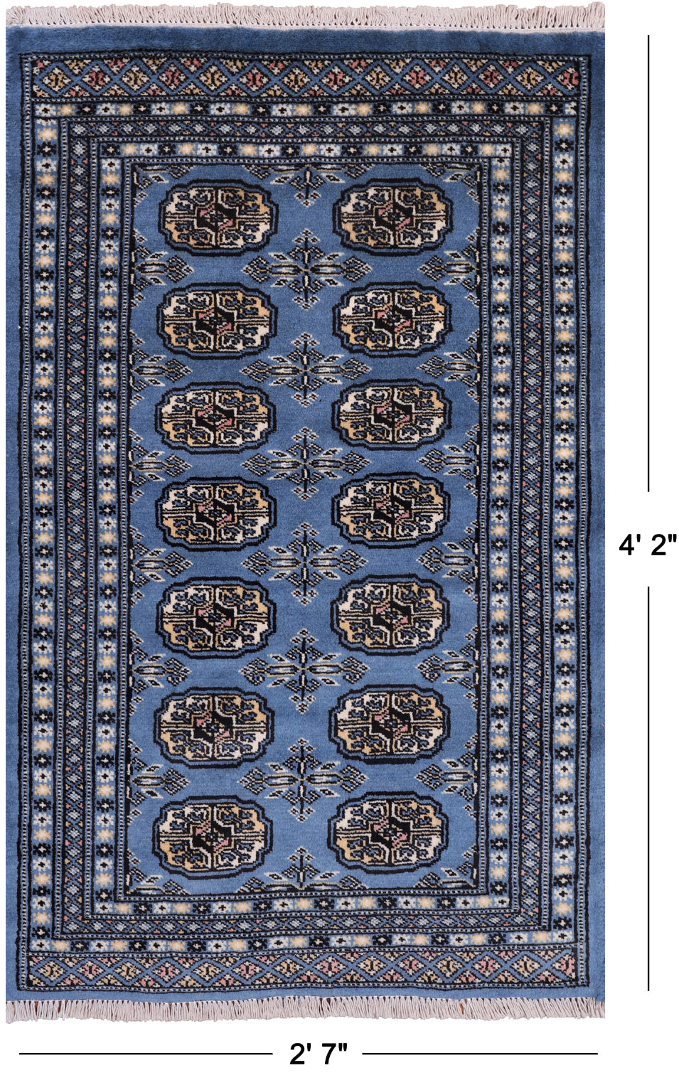 Blue Bokhara Hand-Knotted Wool Rug - 2' 7" X 4' 2"
