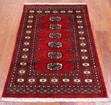 Red Bokhara Hand Knotted Wool Rug - 2' 6" X 3' 11"