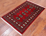 Red Bokhara Hand Knotted Wool Rug - 2' 6" X 3' 11"