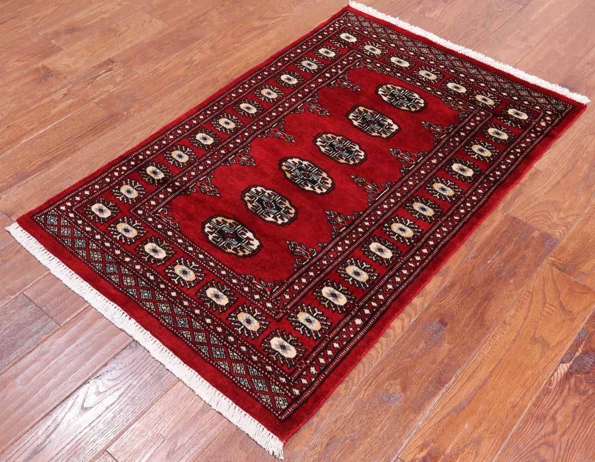 Red Bokhara Hand Knotted Wool Rug - 2' 6" X 3' 11"