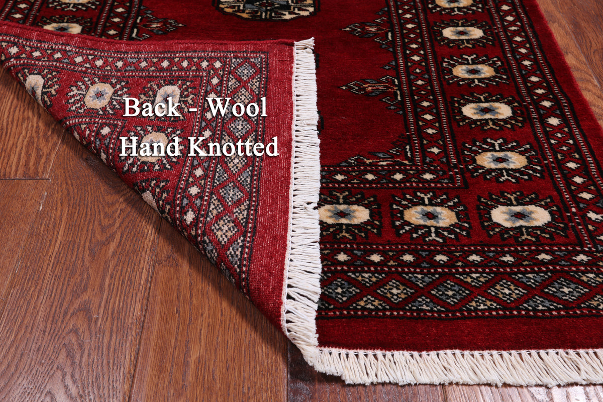 Red Bokhara Hand Knotted Wool Rug - 2' 6" X 3' 11"