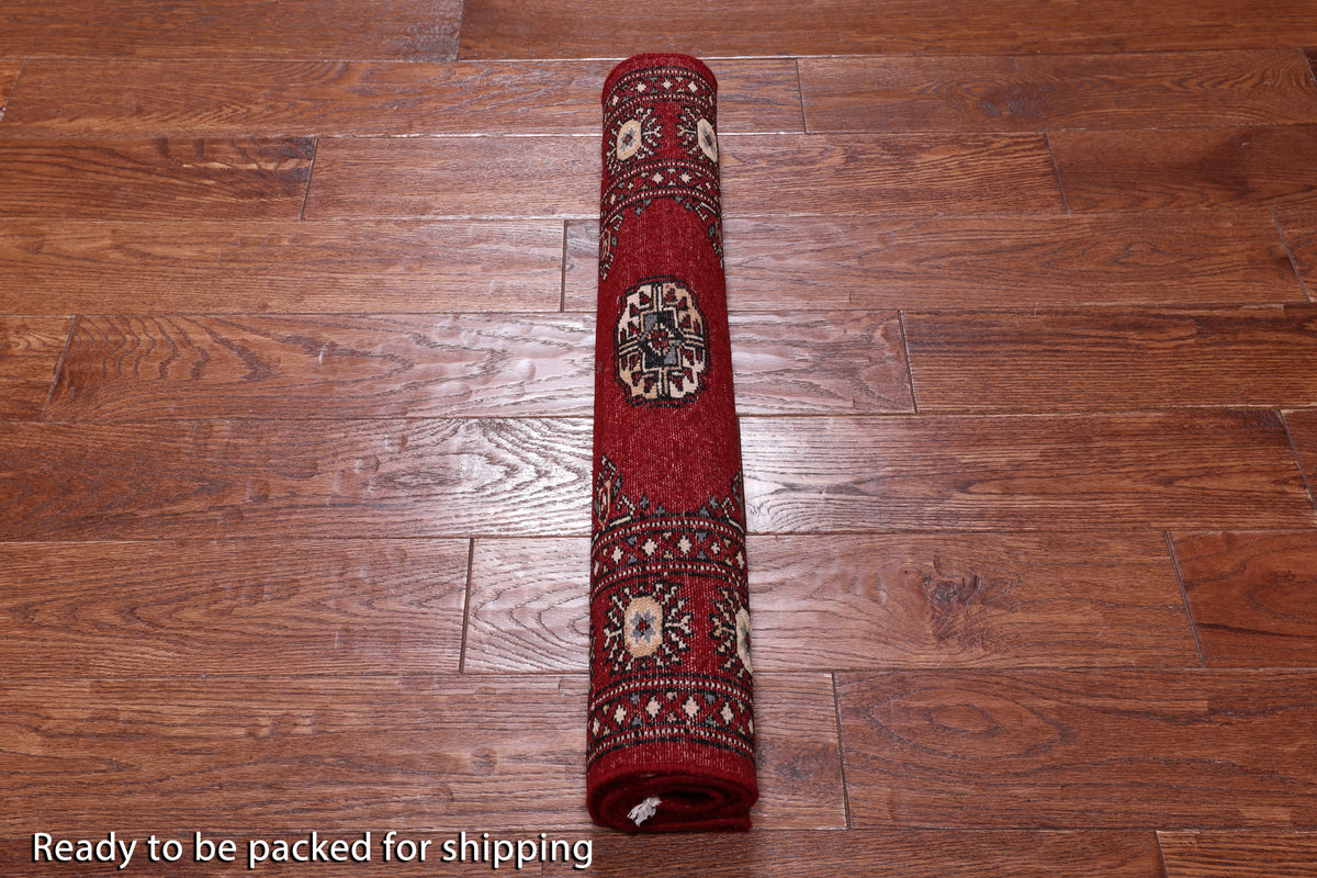 Red Bokhara Hand Knotted Wool Rug - 2' 6" X 3' 11"