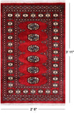 Red Bokhara Hand Knotted Wool Rug - 2' 6" X 3' 11"