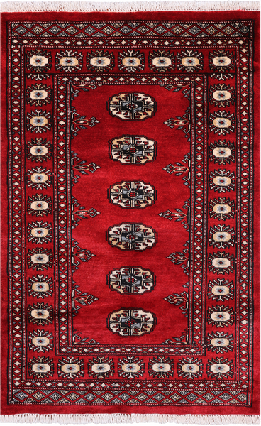 Red Bokhara Hand Knotted Wool Rug - 2' 6" X 3' 11"