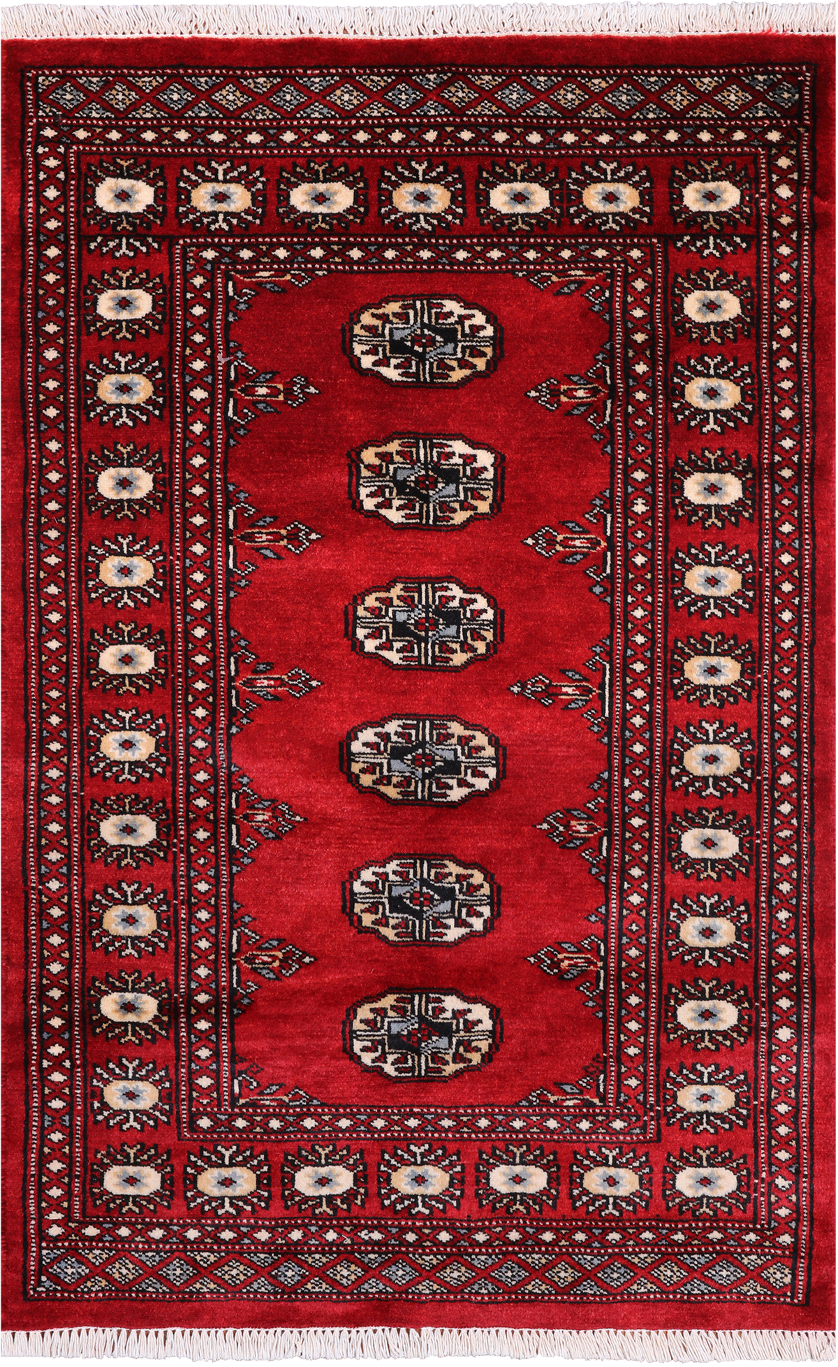 Red Bokhara Hand Knotted Wool Rug - 2' 6" X 3' 11"