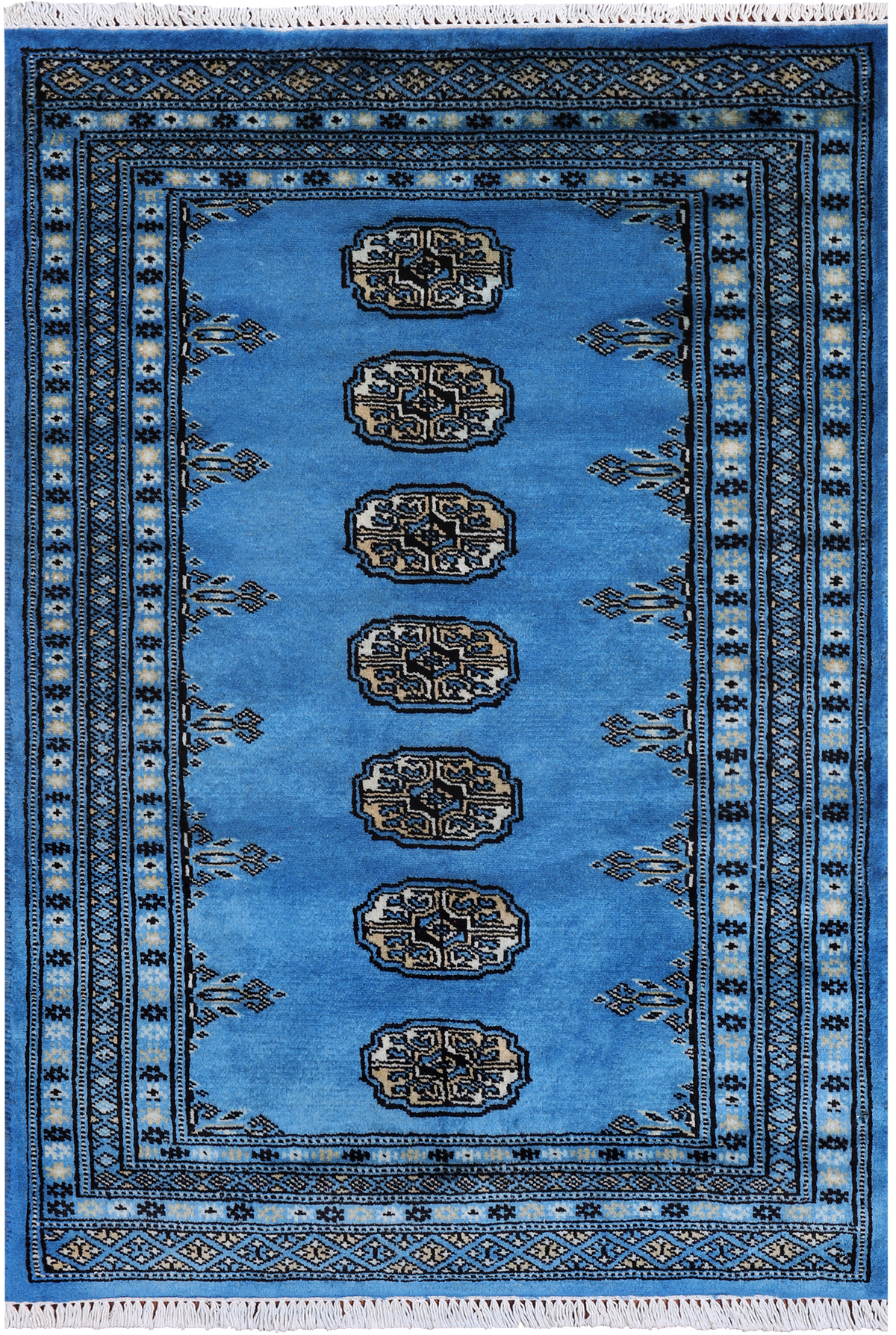 Blue Bokhara Handmade Wool Rug - 2' 7" X 3' 11"