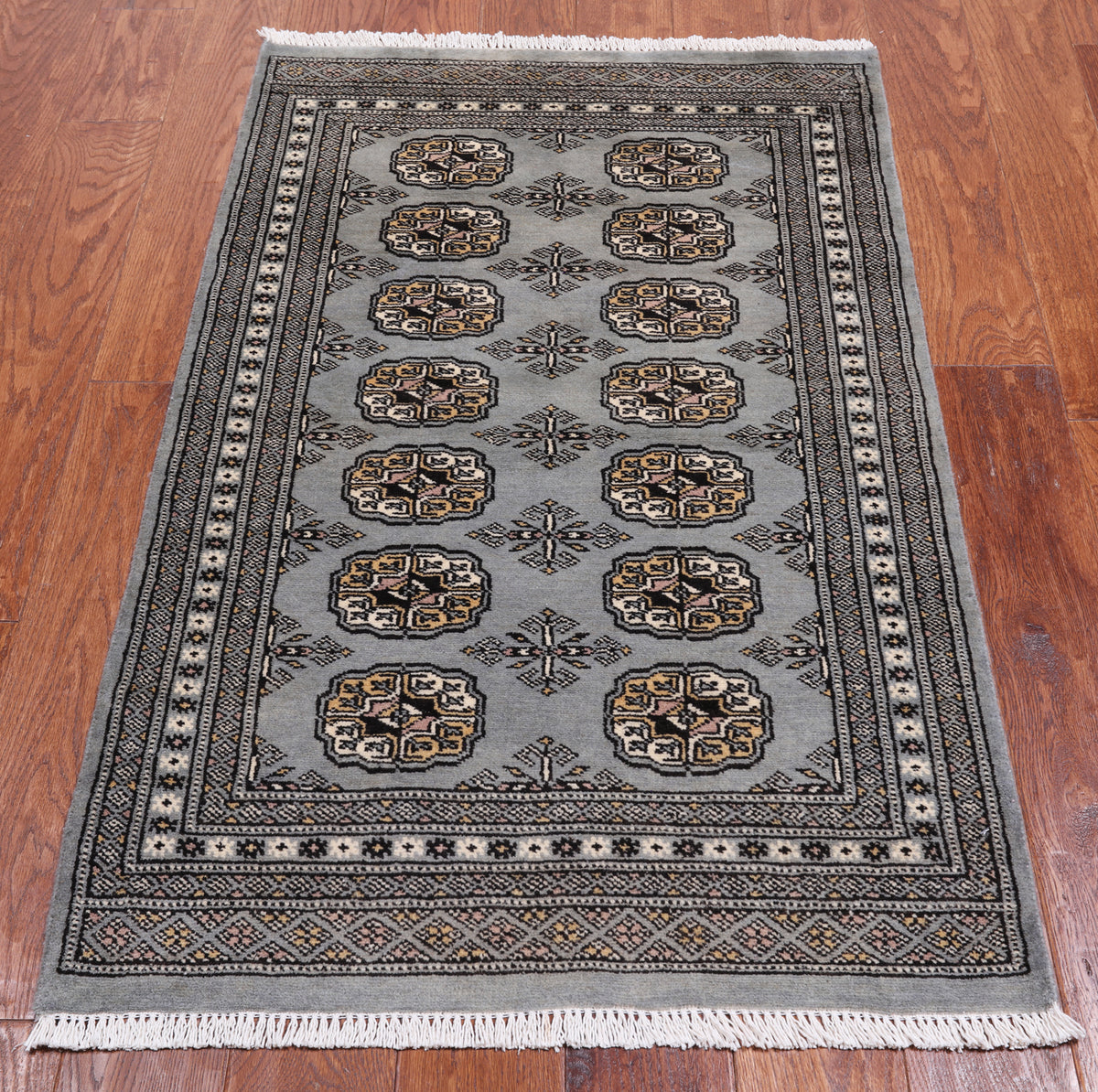 Grey Bokhara Handmade Wool Rug - 2' 7" X 4' 2"