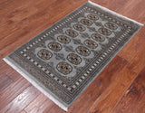Grey Bokhara Handmade Wool Rug - 2' 7" X 4' 2"