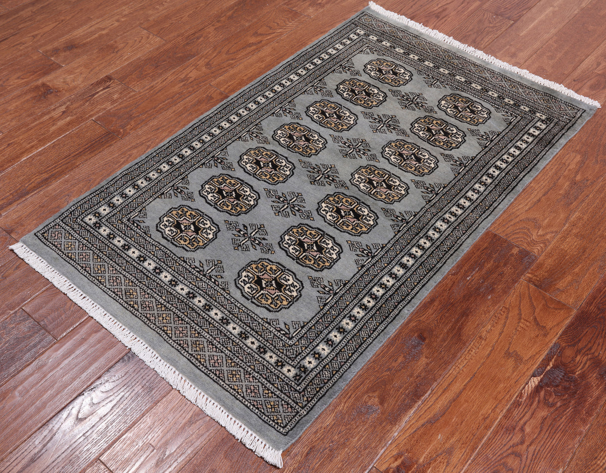 Grey Bokhara Handmade Wool Rug - 2' 7" X 4' 2"