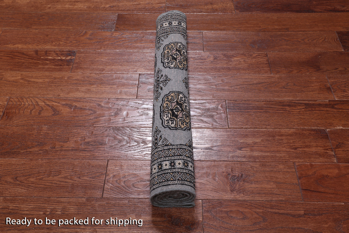 Grey Bokhara Handmade Wool Rug - 2' 7" X 4' 2"