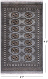 Grey Bokhara Handmade Wool Rug - 2' 7" X 4' 2"