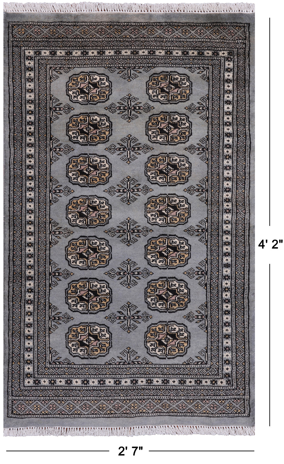 Grey Bokhara Handmade Wool Rug - 2' 7" X 4' 2"