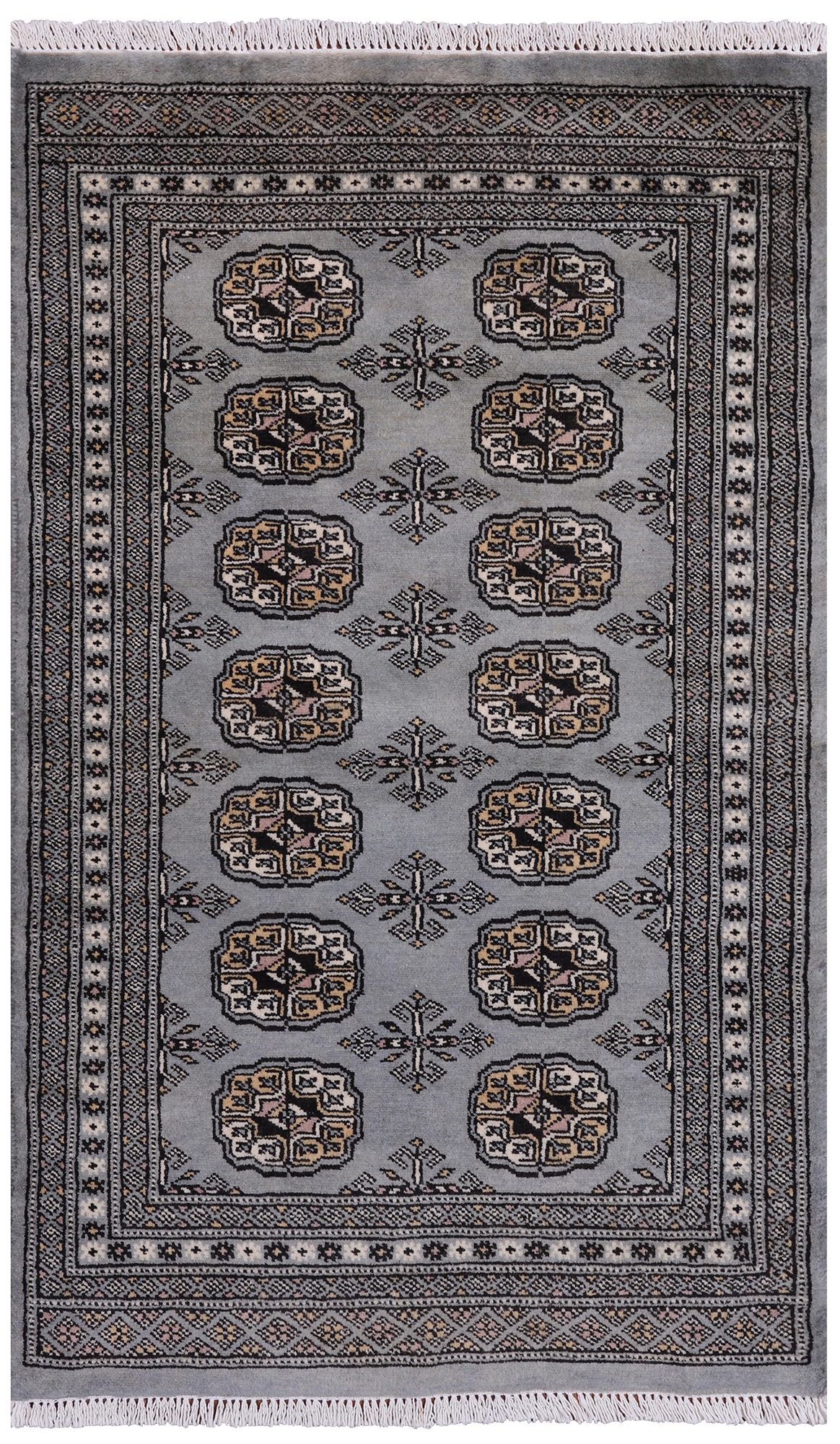 Grey Bokhara Handmade Wool Rug - 2' 7" X 4' 2"